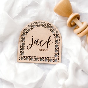 Custom Name Arch, Birth Announcement, Name Announcement, Personalized Name Arch, Rattan Arch Sign, Nursery Decor, Boho Wood Sign, Name Sign