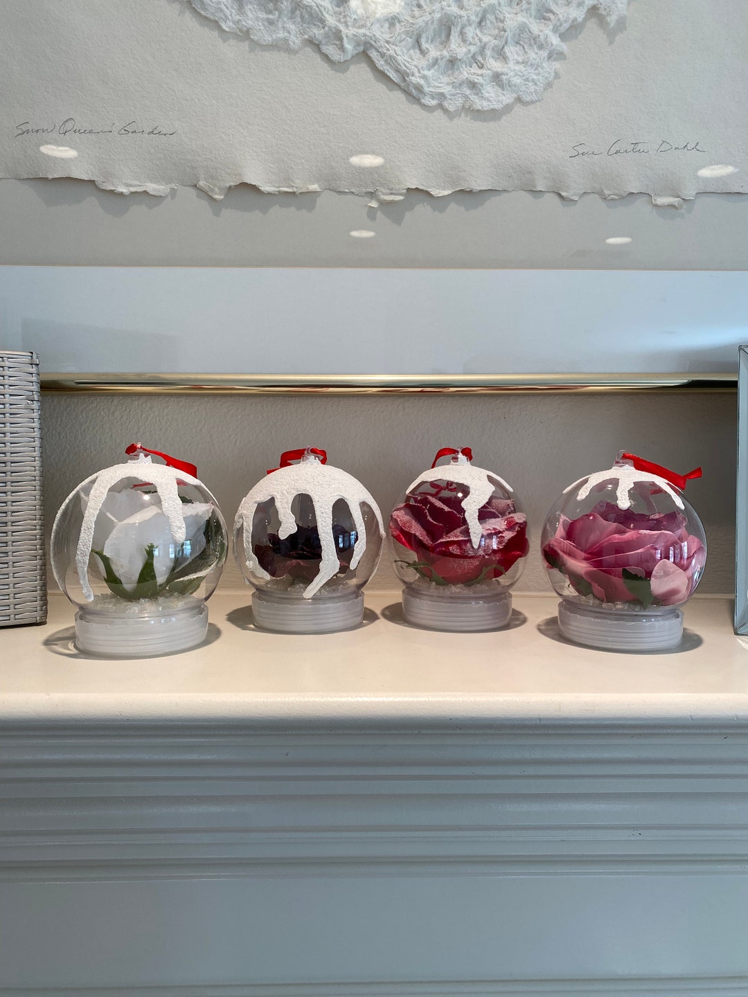 Snowy Glitter Dusted Rose Snow Globe and Ornament Etsy