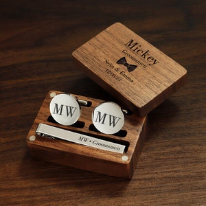 Personalized groomsmen cufflinks , Tie Clip & Rectangle Gift Box - Wedding Day Cuff links, Gift for Dad Father Bride Groom  Best Man