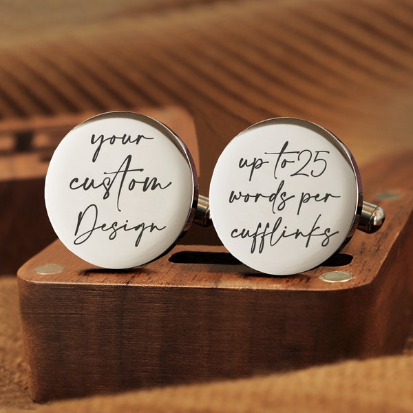 Personalized Cufflinks，Custom any content you want, Design Your Own, Up to 25 words per cuff links, Wedding Cuff links, anniversary gifts