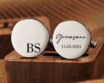 Personalisierte gravierte Groomsmen Geschenke (Gravierte Box Optional, Manschettenknöpfe für Männer Bräutigam, Custom Grooms man Gift Best Man Manschettenknöpfe)