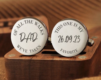 Personalized Cufflinks, Sweet Message for Father of the Bride Gift, My Favorite Walk, Engraved  Modern Wedding Cuff links, Curved Text