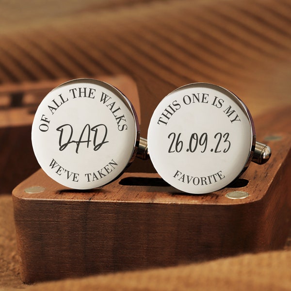 Personalized Cufflinks, Sweet Message for Father of the Bride Gift, My Favorite Walk, Engraved  Modern Wedding Cuff links, Curved Text