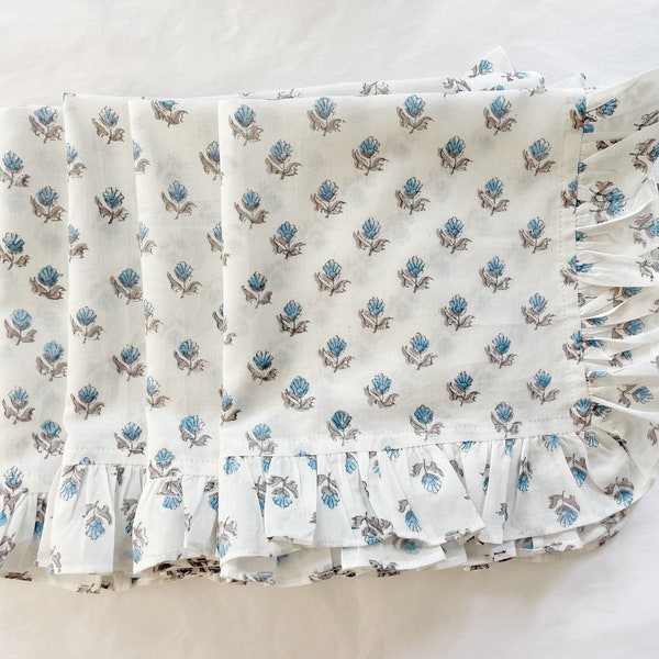 Ensemble de serviettes en coton bleu à imprimé floral Blockprint