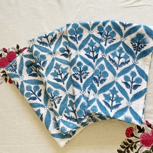 Blockprint blue trellis napkins floral Indian Block Print Floral Cotton 6 Pcs Napkins Set