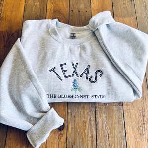 Embroidered Texas Bluebonnets Sweatshirt | Unisex State Flower Crewneck, Gift Idea for Nature Lovers, Minimalist Embroidered Loungewear
