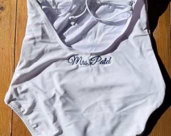 Custom Embroidered Bridal Swimsuit, Personalized Bridal One Piece Bating Suit