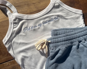 Custom Embroidered Bride Pajama Set, Bridal Tank Top and Joggers