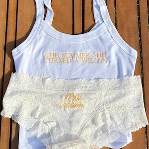 Personalized Bride Lingerie Set, Lace Panties, Cotton Tank, Bridal Gift Box