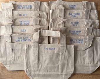 Embroidered Canvas Tote Bag: Personalized Monogram Book Bag