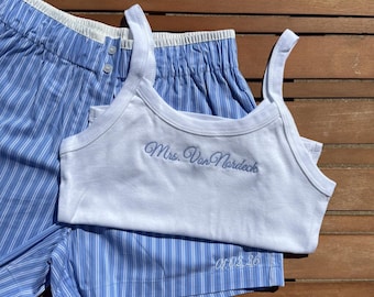 Custom Bridal Pajama Set, Personalized Mrs. Tank Top, Honeymoon Gift