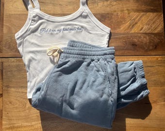 Personalized Bride Pajama Set, Embroidered Tank and Joggers