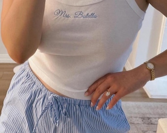Wife of the Party Tank, Custom Embroidered Mrs. Tank Top, Bridal Shower Gift, Marriage Material Crop Top