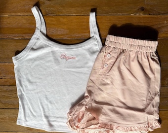 Bridal Pajama Set, Mrs. Tank Top and Shorts Set, Bride Getting Ready Outfit