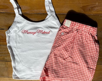 Bride Getting Ready Outfit, Bridal Pajama Tank and Shorts, Personalized Bridal Pajamas