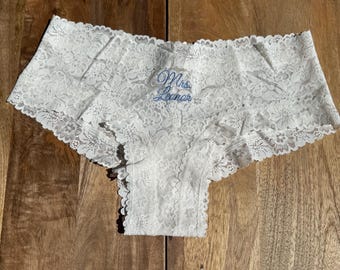 Custom Embroidered Lace Panties, Bridal Lingerie Gift