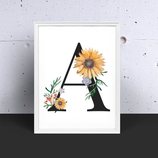 Letter "A" Printable Wall Art - Sunflowers - Home Decor - Nursery Decor - Farmhouse Decor