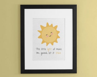 This Little Light of Mine Printable Wall Art - Sun - Bible Song Quote - Christian Decor - Nursery Decor - Baby Wall Art - Playroom Decor