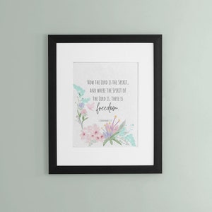 Printable Bible Verse Art - 2 Corinthians 3:17 - Christian Wall Art - Farmhouse Scripture Decor - Botanical Home Decor