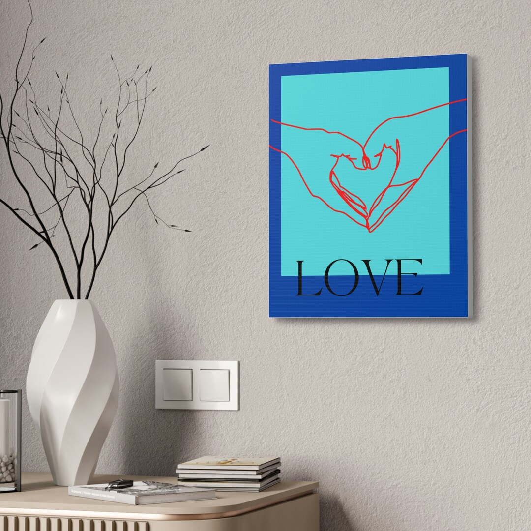 Love You Poster. Line Art Hands Wall Art Canvas Stretched, 1.5'' Canvas Print Wall Art Print
