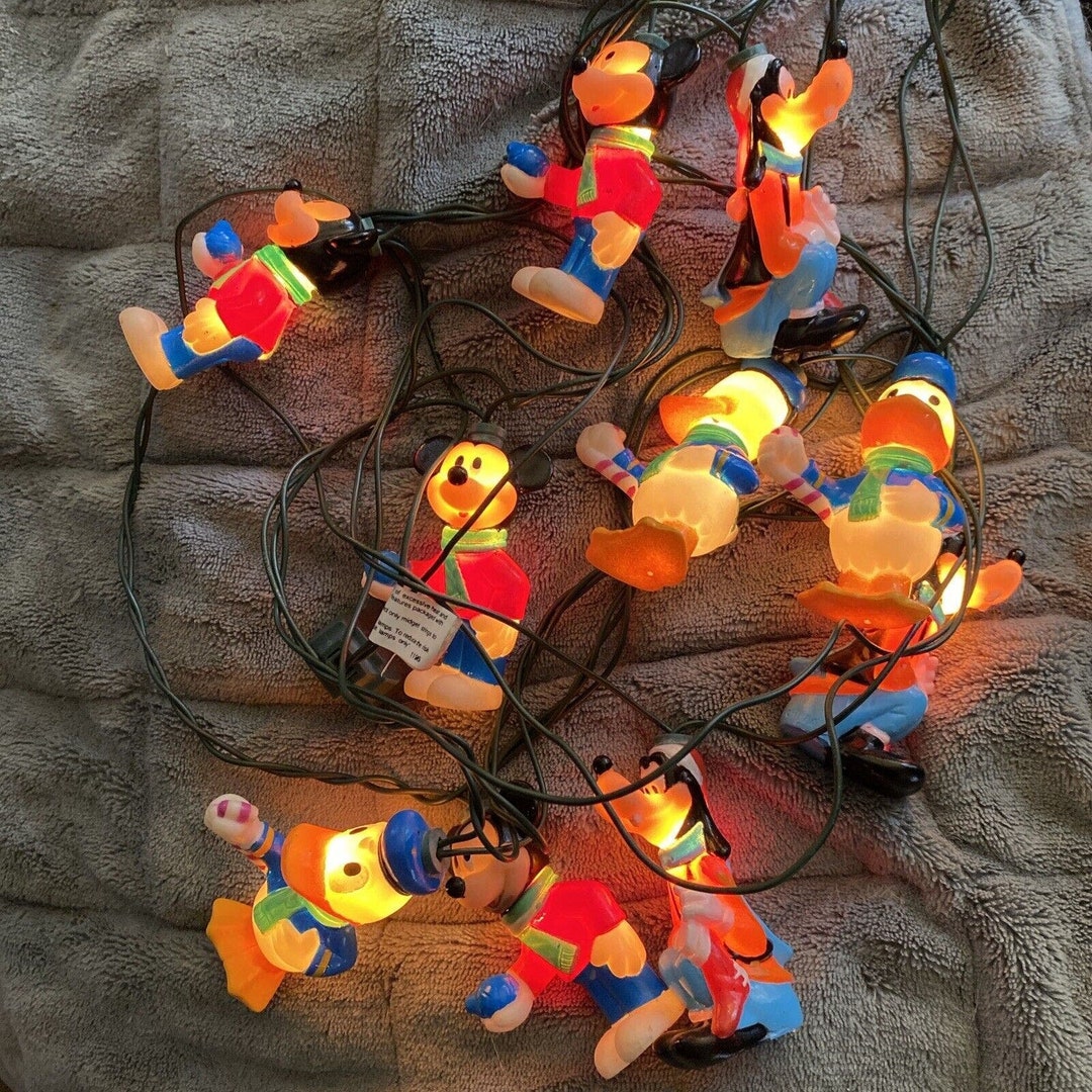 Vintage Disney Christmas Tree 10 Light String Mickey Donald Goofy Rubber Etsy