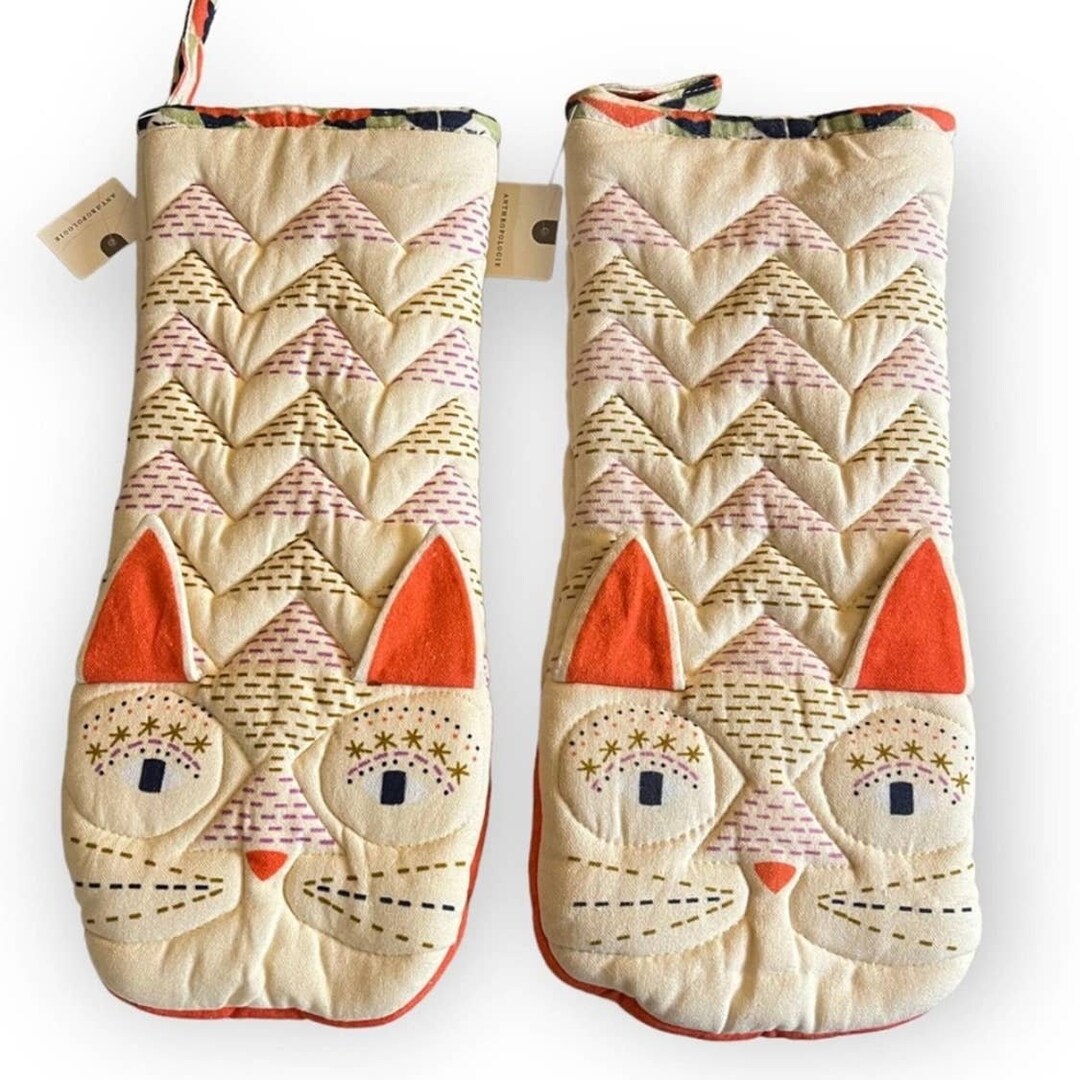 Anthropologie Set of 2 Helga CAT Kitchen OVEN MITTS Pot Etsy