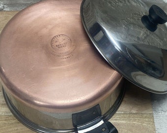 Pre 1968 Revere Ware 5 Qt Copper Bottom Stock Pot Dome Lid Patent Double Ring