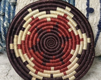 Vintage Coil Woven Boho Trivet Mat Has a Hanger- use as Art in a Basket Wall