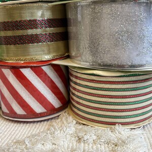 Vintage Lot of 11 Rolls Ribbon 139 Yards Christmas Red Green Silver Metallic image 6