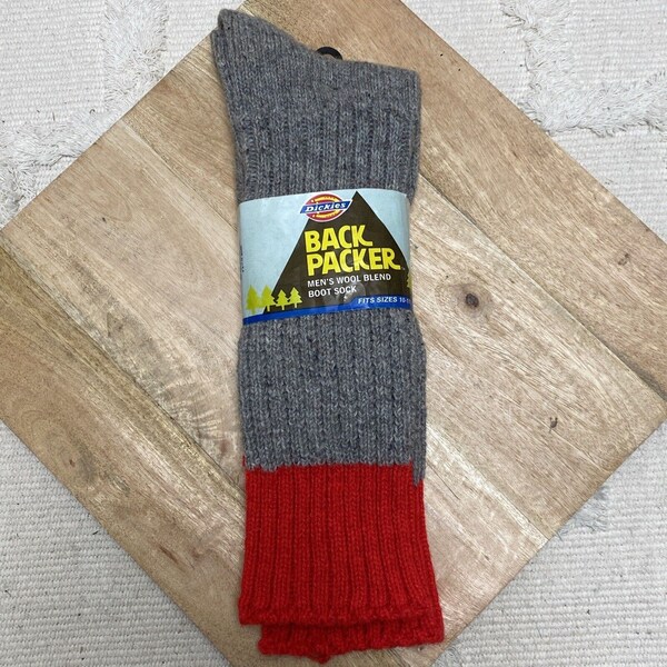 Vintage Dickies Wool Blend Backpacker Boot Socks USA 10-11 1/2 Red Top Grey USA