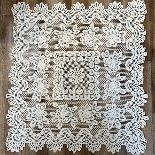 Vintage Large Doily Table Topper Back of Couch Chair Almost Square Lace 32x35”