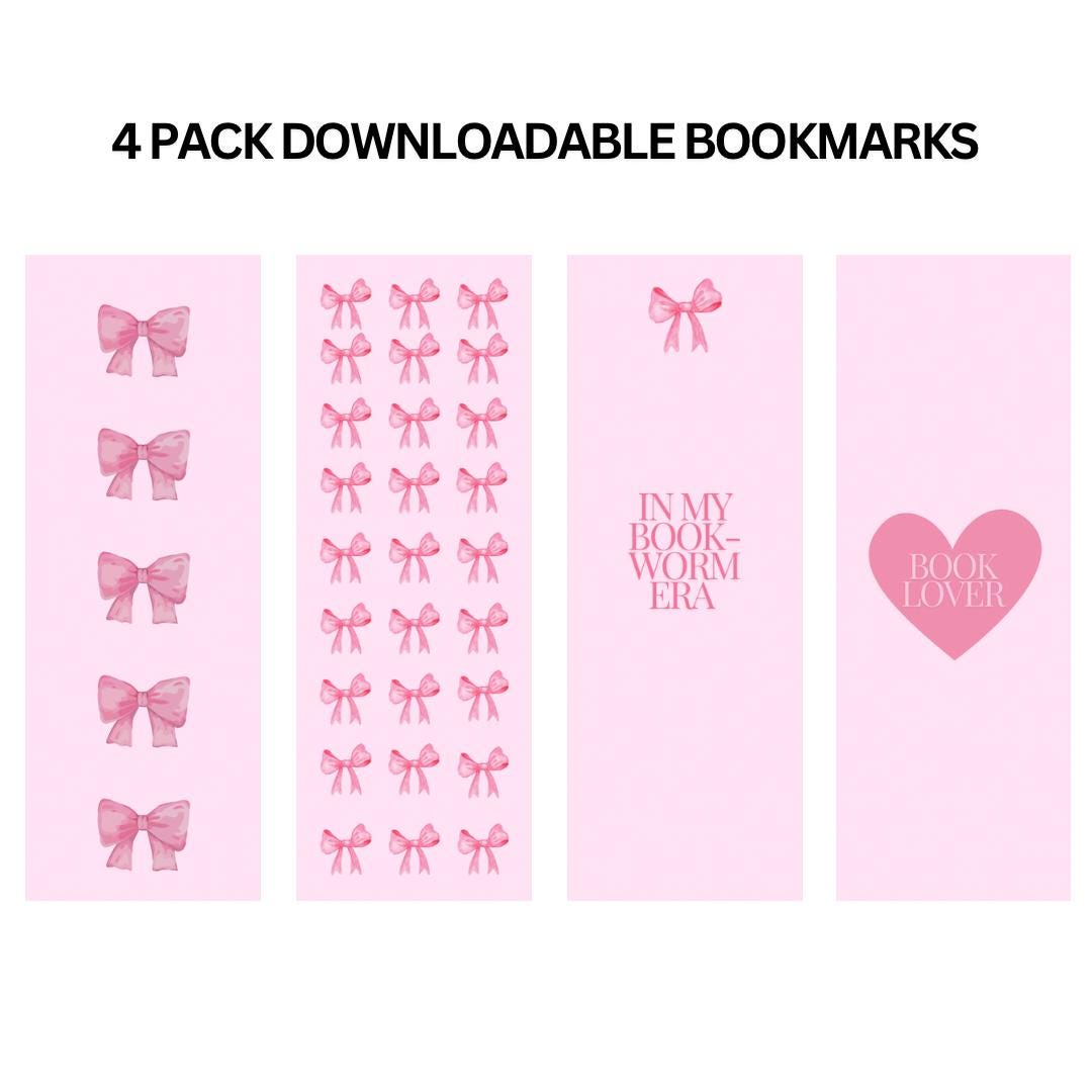 Pretty in Pink 4 Pack Downloadable Bookmarks Coquette Reading Gift ...