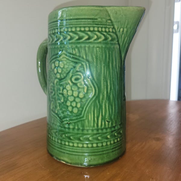McCoy Pottery Pitcher Green Yellowware Stoneware 1930's