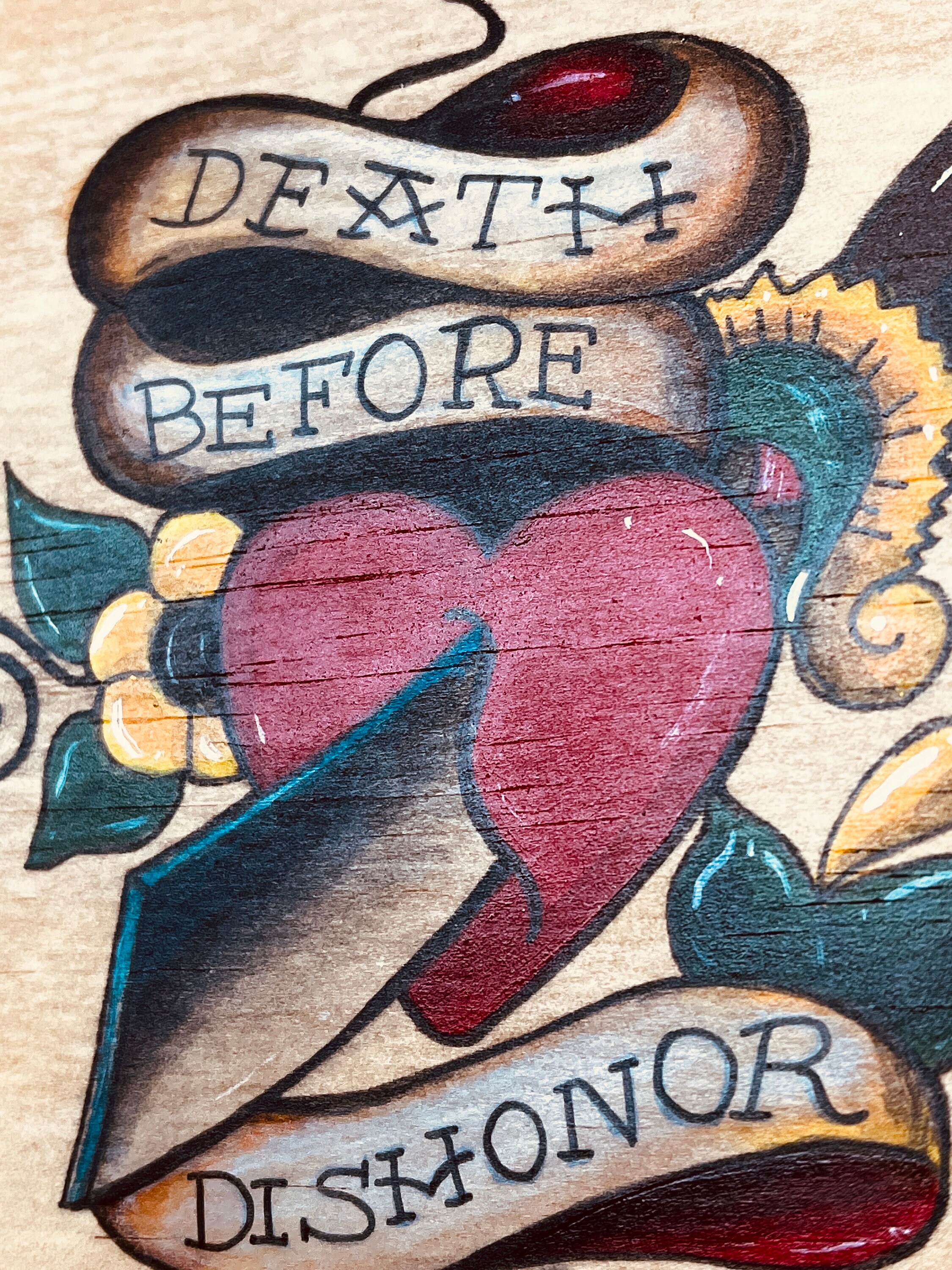 Heart and Sword, Sailor Jerry Inspired, Handmade Tattoo Art, Hand