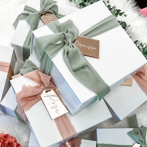 MAGNETIC BOX ONLY Boho Dusty Rose Personalized Empty Gift Box With Ribbon Bridesmaid Proposal Birthday Wedding Gifts Build Your Own Box 8x4&quot;