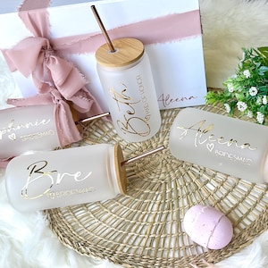 Bridesmaid Proposal Gift Customized Frosted Glass Tumbler Forsted Iced Coffee Cup Maid Of Honor Gift Name and Title Elegant Bridesmaid Gift