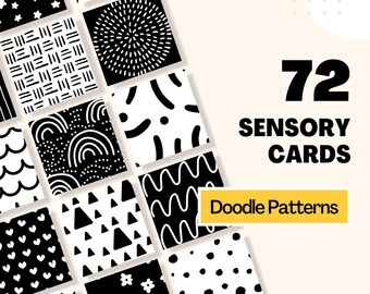 Cartões sensoriais para bebês em preto e branco - Flashcards Montessori imprimíveis de alto contraste para desenvolvimento do bebê, estimulação infantil - DOWNLOAD DIGITAL