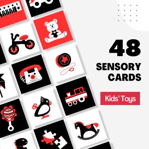 Baby Sensorische Karten Kontrastreich Schwarz Weiß & Rot Baby Entwicklung Säugling Stimulation Baby-Karten Montessori Baby Sensorische Entwicklung