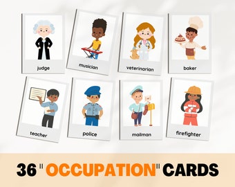 36 afdrukbare BEZETTING Flash Cards voor kinderen - educatief speelgoed voor peuters, kleuterschool, kleuterschool - kinderdagverblijf, thuisschool, klaslokaaldecors