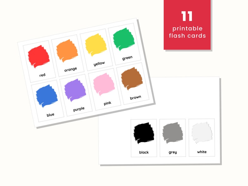 COLORS Printable Flash Cards for Kids, Homeschool Learning Material