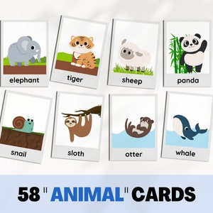 58 Printable ANIMAL Flash Cards for Kids - Educational Toy for Toddlers, Preschool & Kindergarten - Nursery, Homeschool, Classroom Decors
