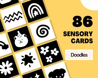 Cartões sensoriais para bebês em preto e branco - Flashcards Montessori imprimíveis de alto contraste para desenvolvimento do bebê, estimulação infantil - DOWNLOAD DIGITAL