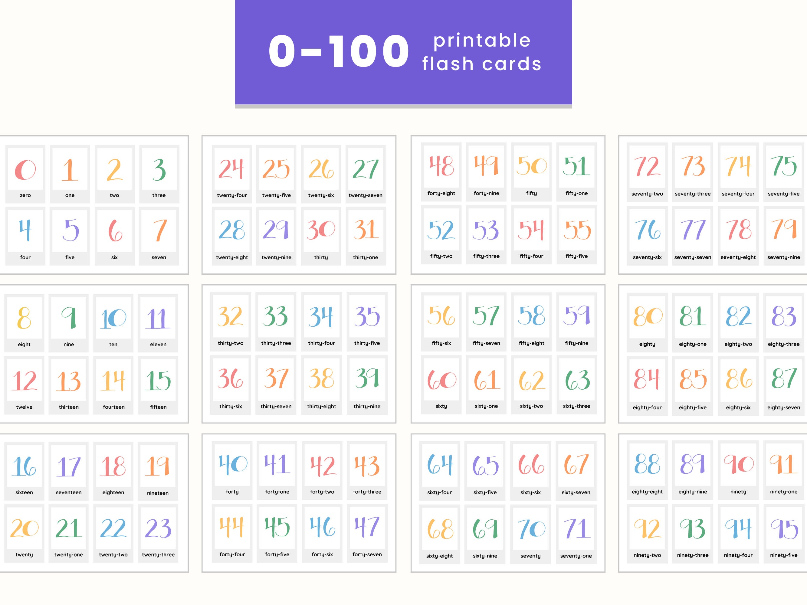 NUMBER Printable Flash Cards for Kids Homeschool Learning Material NUMBER Printable Flash Cards for Kids Homeschool Learning Material