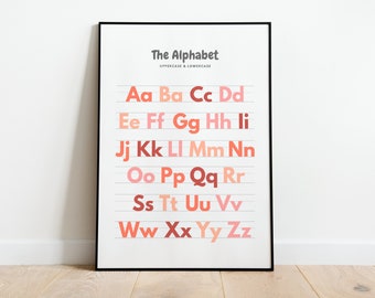 Cartel del alfabeto ABC - Gráfico de escritura a mano - Arte de pared imprimible - Impresiones educativas - Decoración de la habitación de los niños de la guardería, decoración del aula de la escuela en el hogar