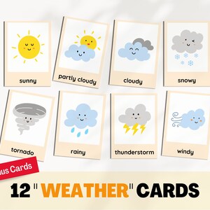 Cartes Flash imprimables MÉTÉO pour les enfants, matériel d'apprentissage à la maison, matériel Montessori, éducation Montessori, cartes de nomenclature