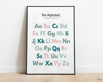 Cartel del alfabeto ABC - Gráfico de escritura a mano - Arte de pared imprimible - Impresiones educativas - Decoración de la habitación de los niños de la guardería, decoración del aula de la escuela en el hogar