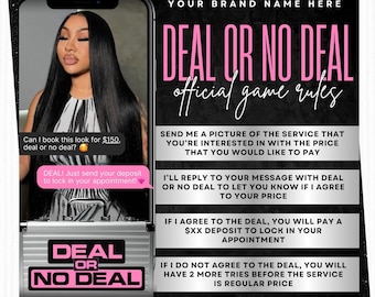 Deal or No Deal Flyer, Editable Deal or No Deal Booking Flyer, Hair Stylist, MUA, Lash Tech, Nail Tech Booking Flyer, Canva Template