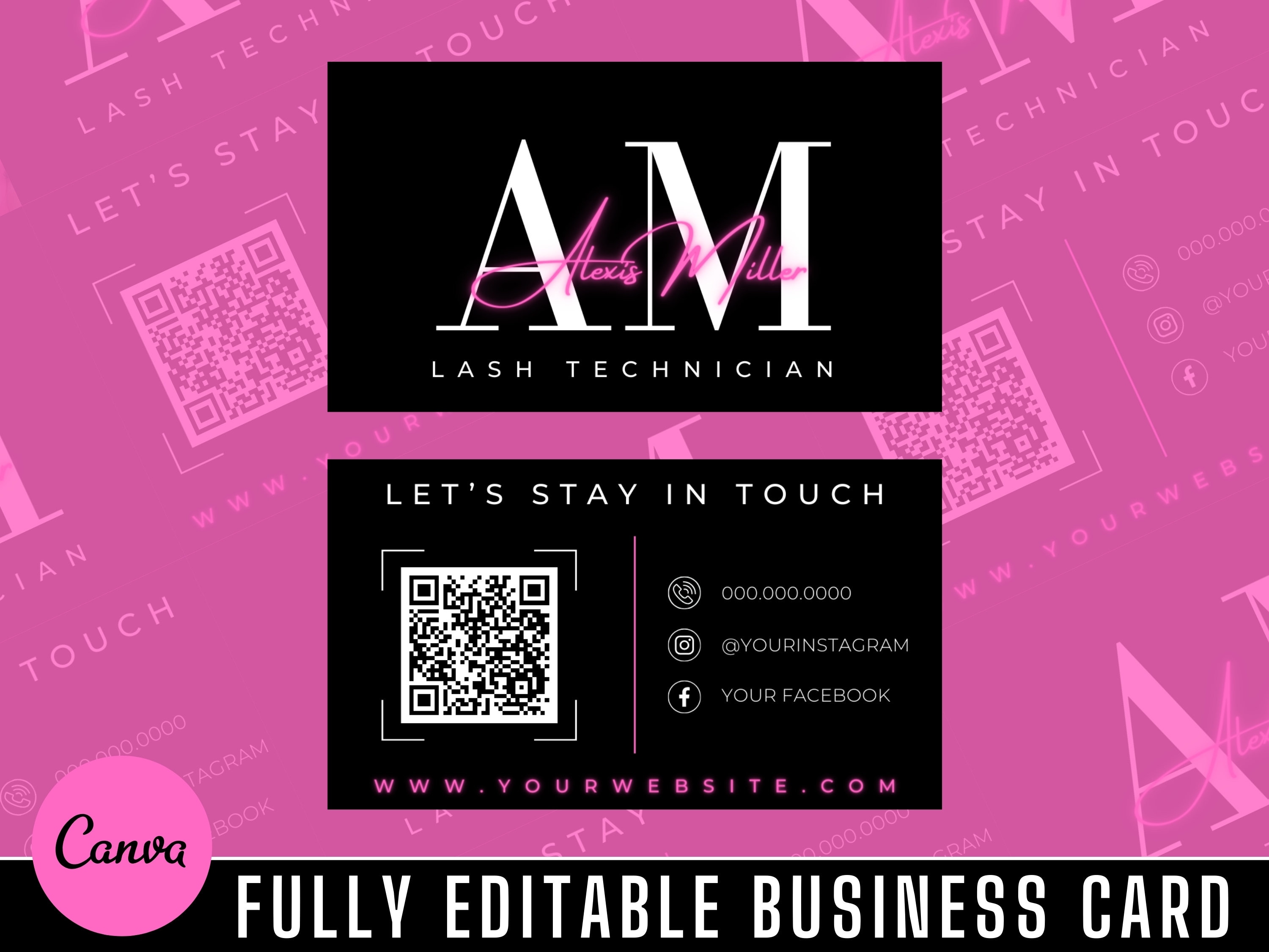 Business Card Template | Professional Business Card | Pink DIY Business Card Template | Hair Stylist | Lash Tech | MUA | Nail Tech