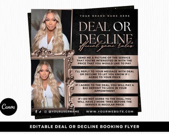 Deal or Decline Booking Flyer, Booking Deals Flyer, Hair Stylist, Lash Tech, Nail Tech, Hair Stylist, Editable Canva Template