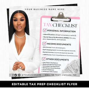 Tax Prep Checklist Flyer, 2026 Tax Season Flyer, Editable Canva Template